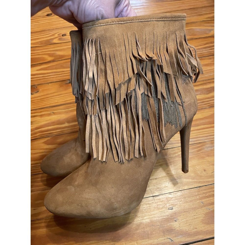Gianni Bini Ankle Fringed Brown Suede Booties Size 8.5 - Picture 2 of 8